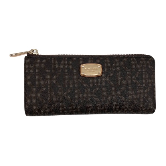 Michael Kors Handbags - Michael Kors Brown Leather "MK" Zip Around Wallet